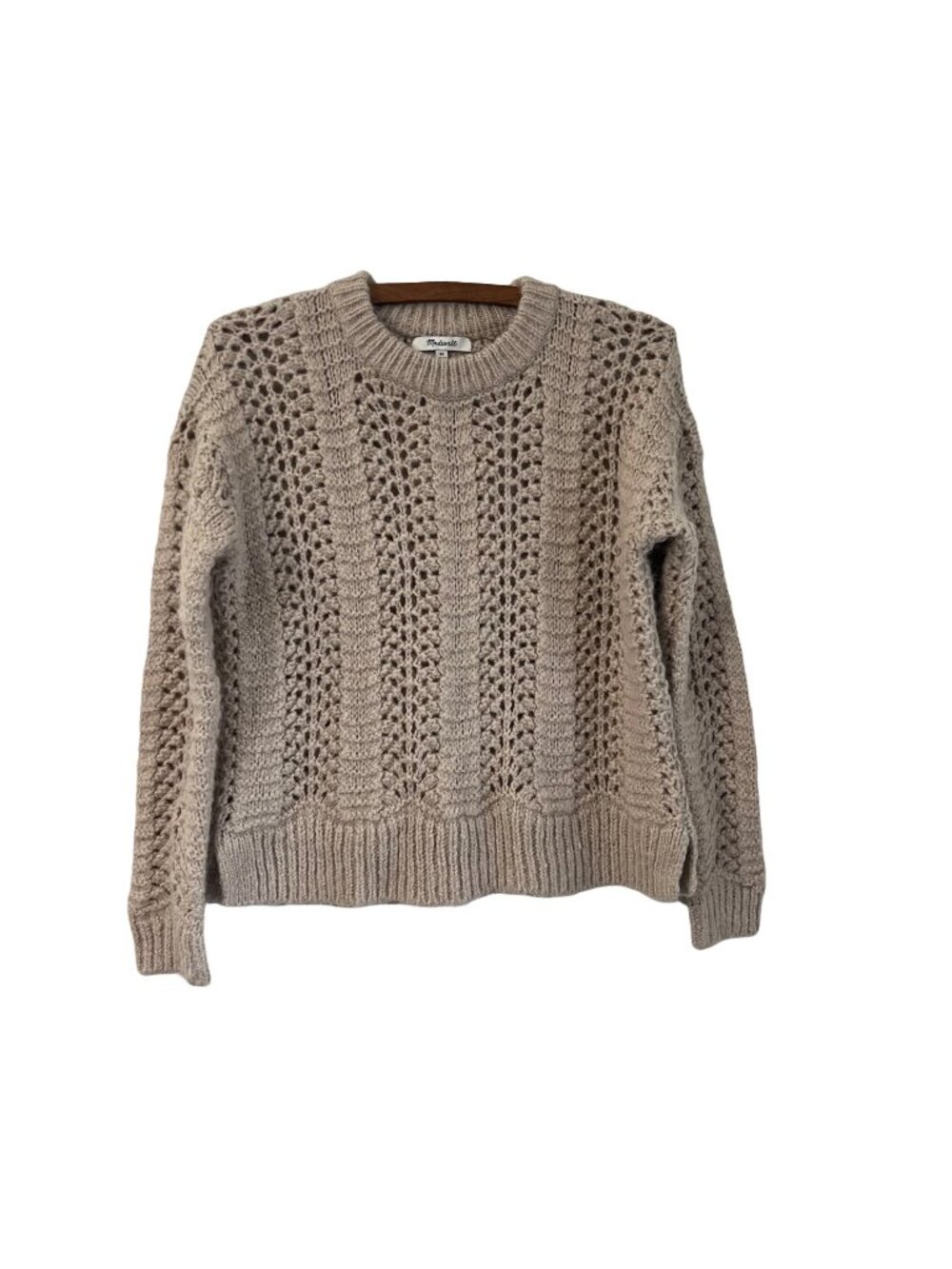 Madewell Womens Beige Windemere Pointelle Chunky Alpaca Wool Pullover Sweater XS